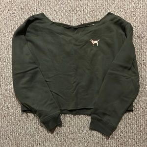 PINK Army green cropped sweatshirt, size M